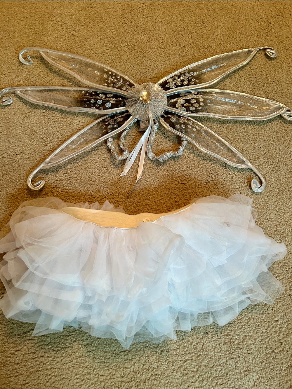 Party City Silver Fairy Wings and White Tutu Costume Set